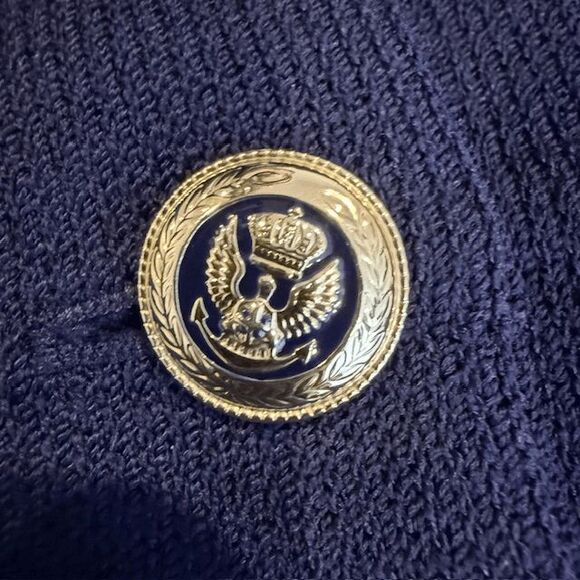 St. John Santana Knit Wool Navy Blue Blazer Jacket Gold Tone Buttons Oversized 2 - Picture 4 of 11